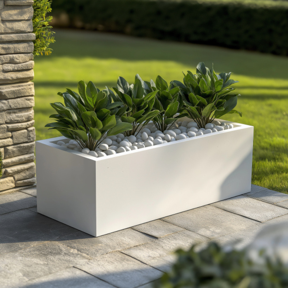 120cm Zinc Galvanised Matte White Trough Planter