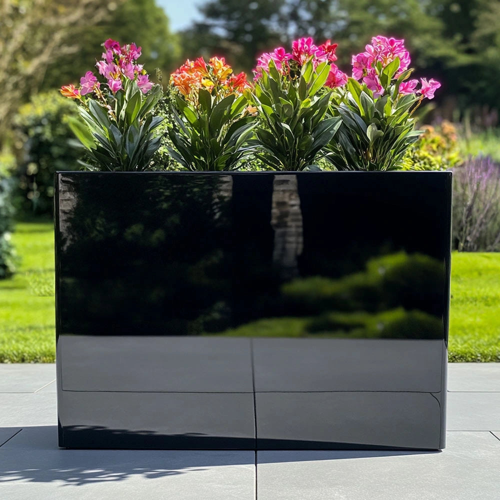 120cm Long Zinc Platinum Black 100cm Tall Trough Planter