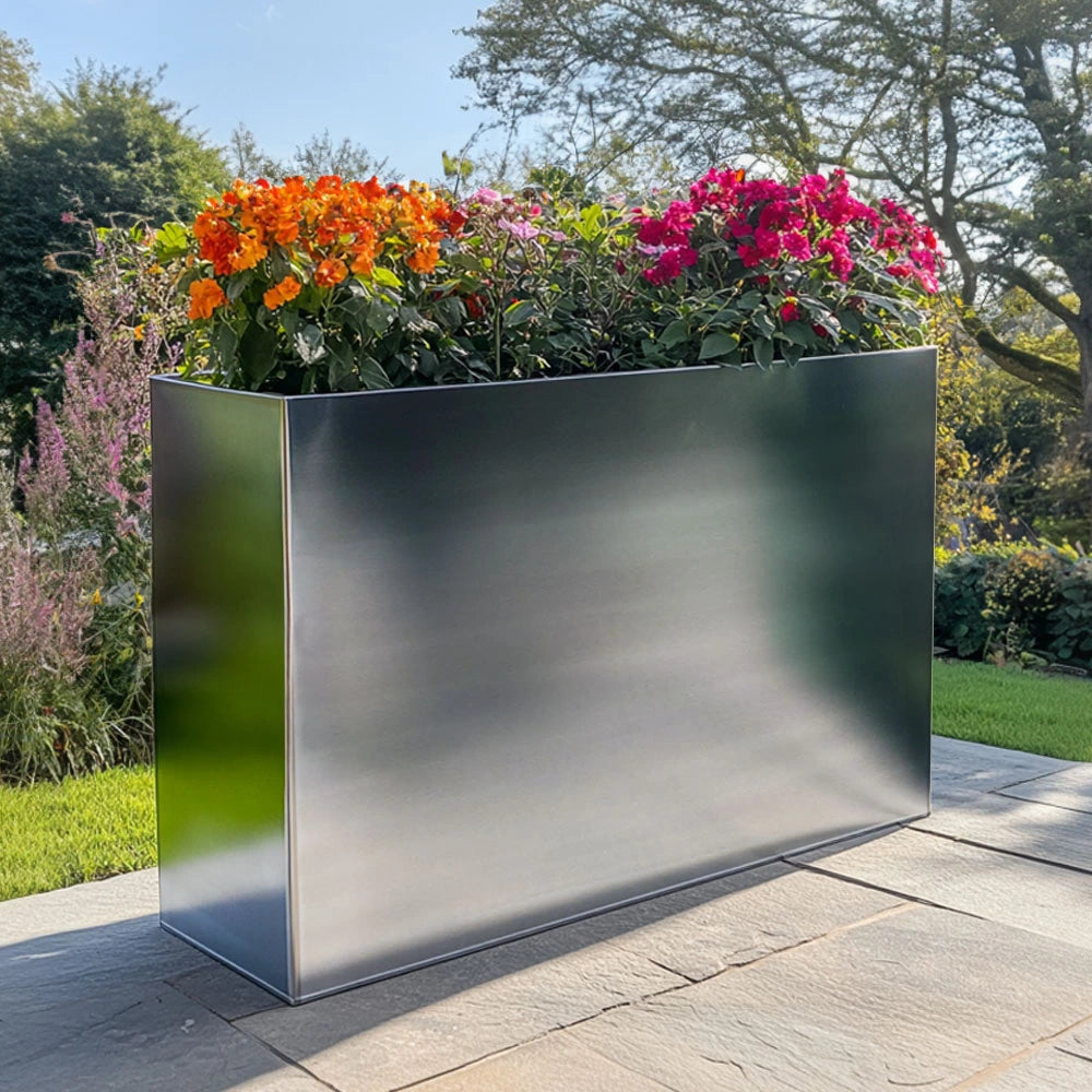 long tall brushed silver planter