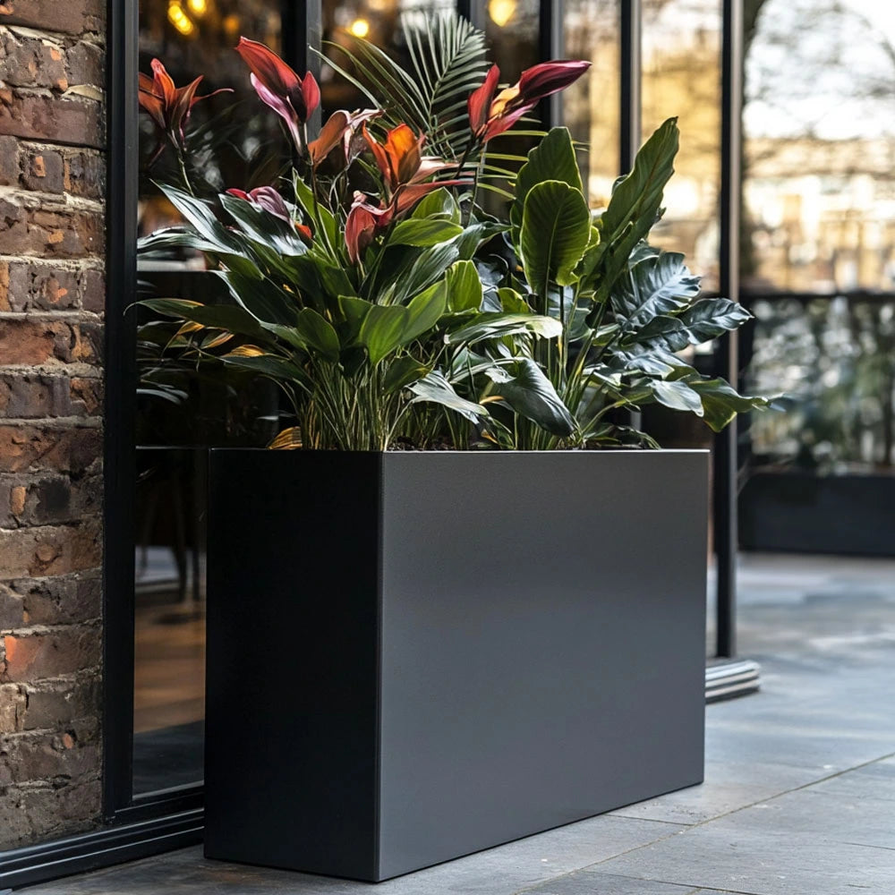 80cm Long Zinc Galvanised Matte Black 60cm Tall Trough Planter