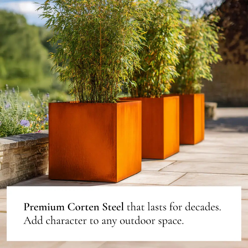 60cm Corten Steel Cube Planter - Pre-Rusted