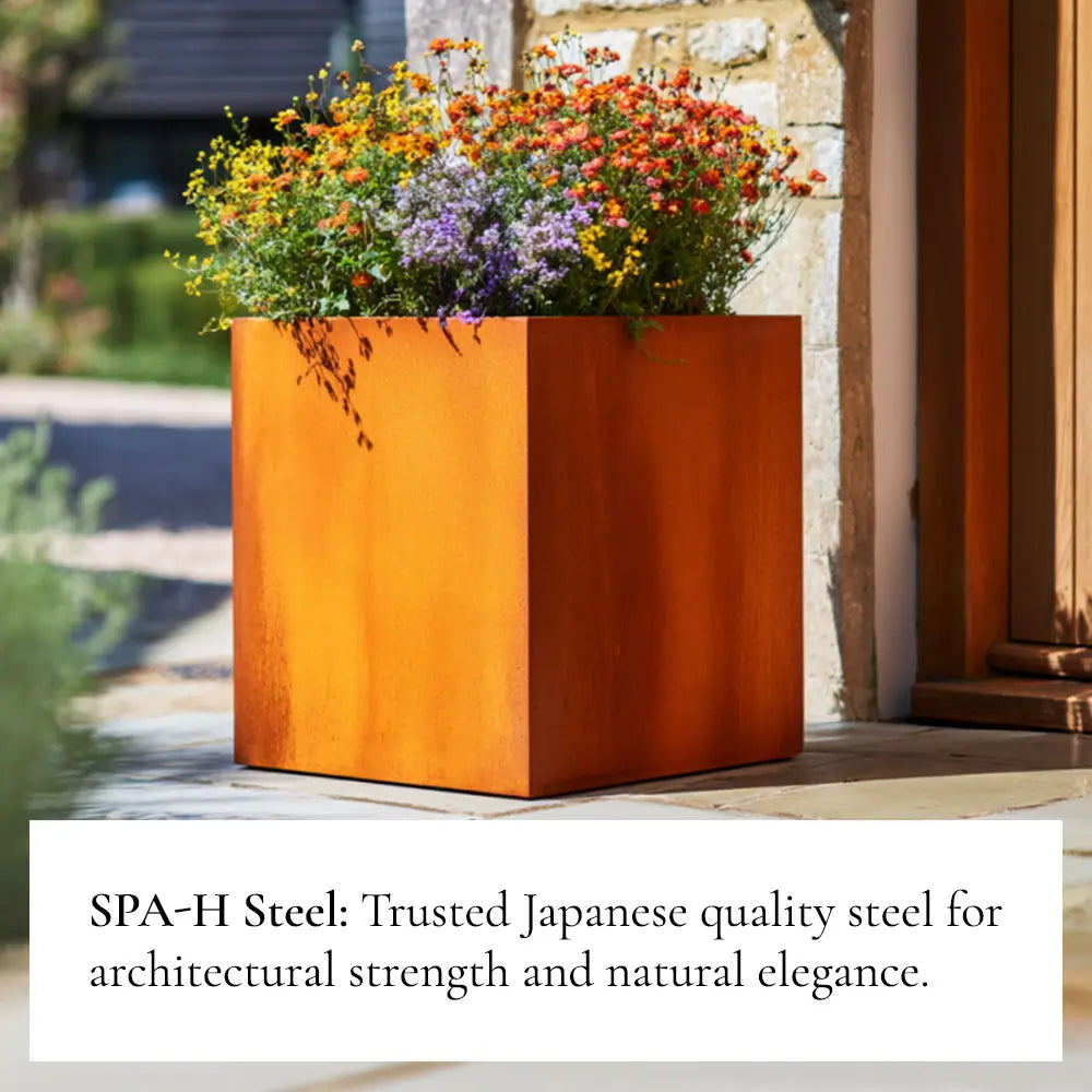 50cm Corten Steel Cube Planter - Pre-Rusted