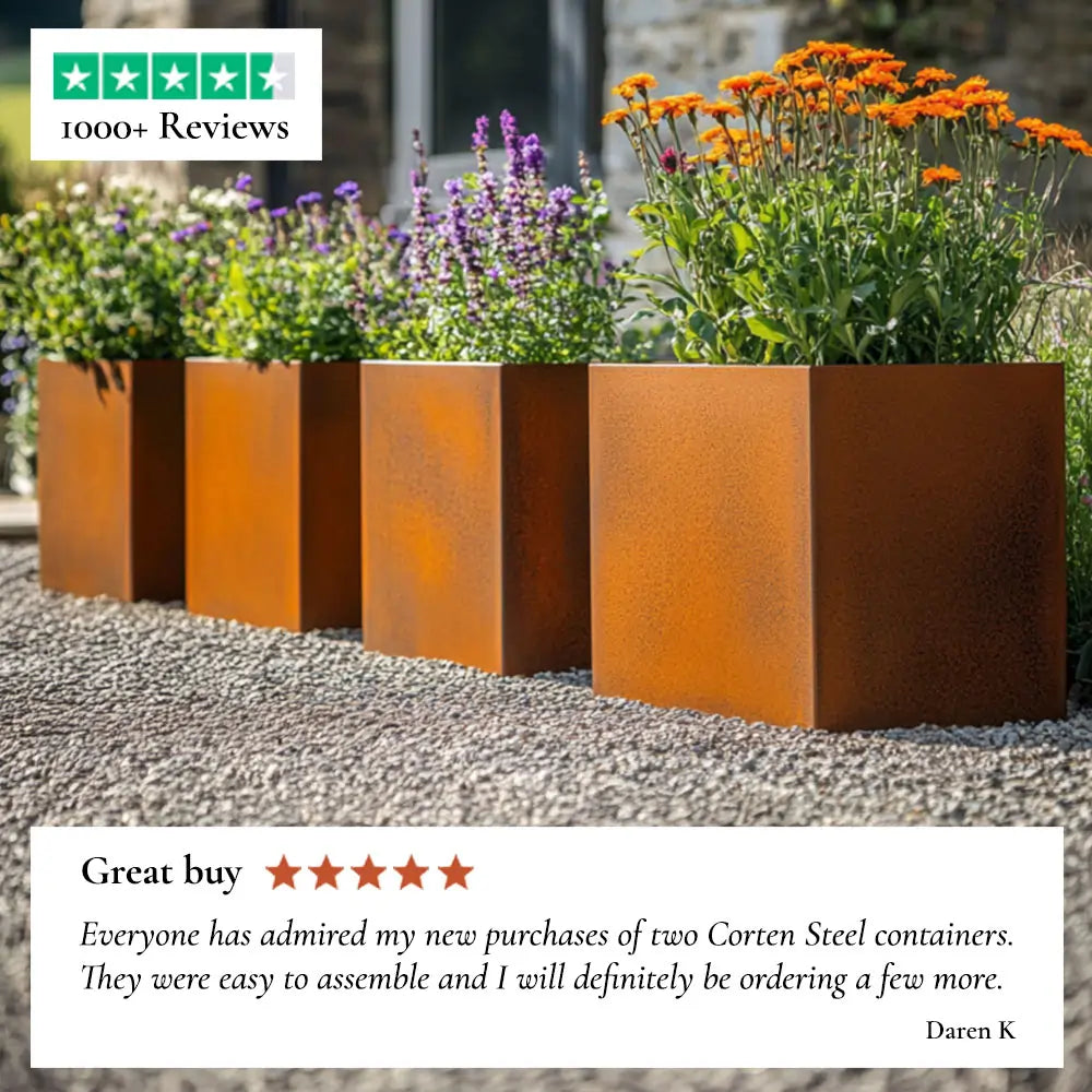 50cm Corten Steel Cube Planter - Pre-Rusted