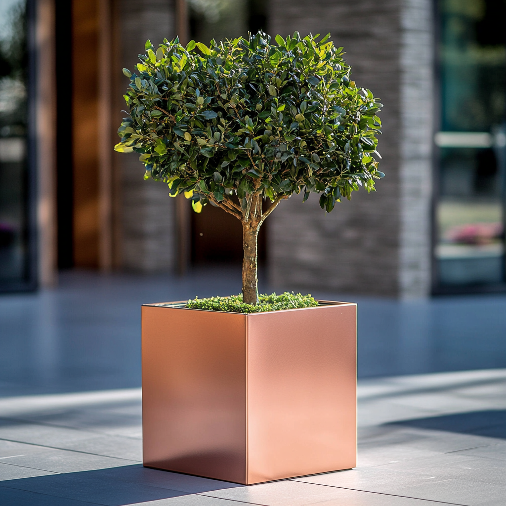 30cm Zinc Brushed Rose Gold Finish Square Planter