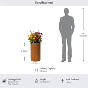 80cm Round Tall Cylinder Corten Steel Planter with Feet