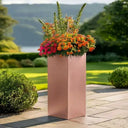 100cm Zinc Galvanised Brushed Rose Gold Finish Tall Square Planter
