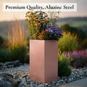 50cm Zinc Galvanised Brushed Rose Gold Finish Tall Square Planter