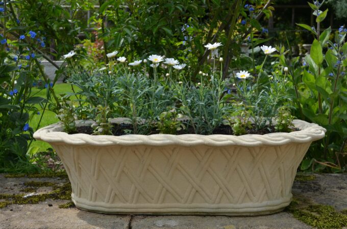 77cm Plaited Trough Stone Planter