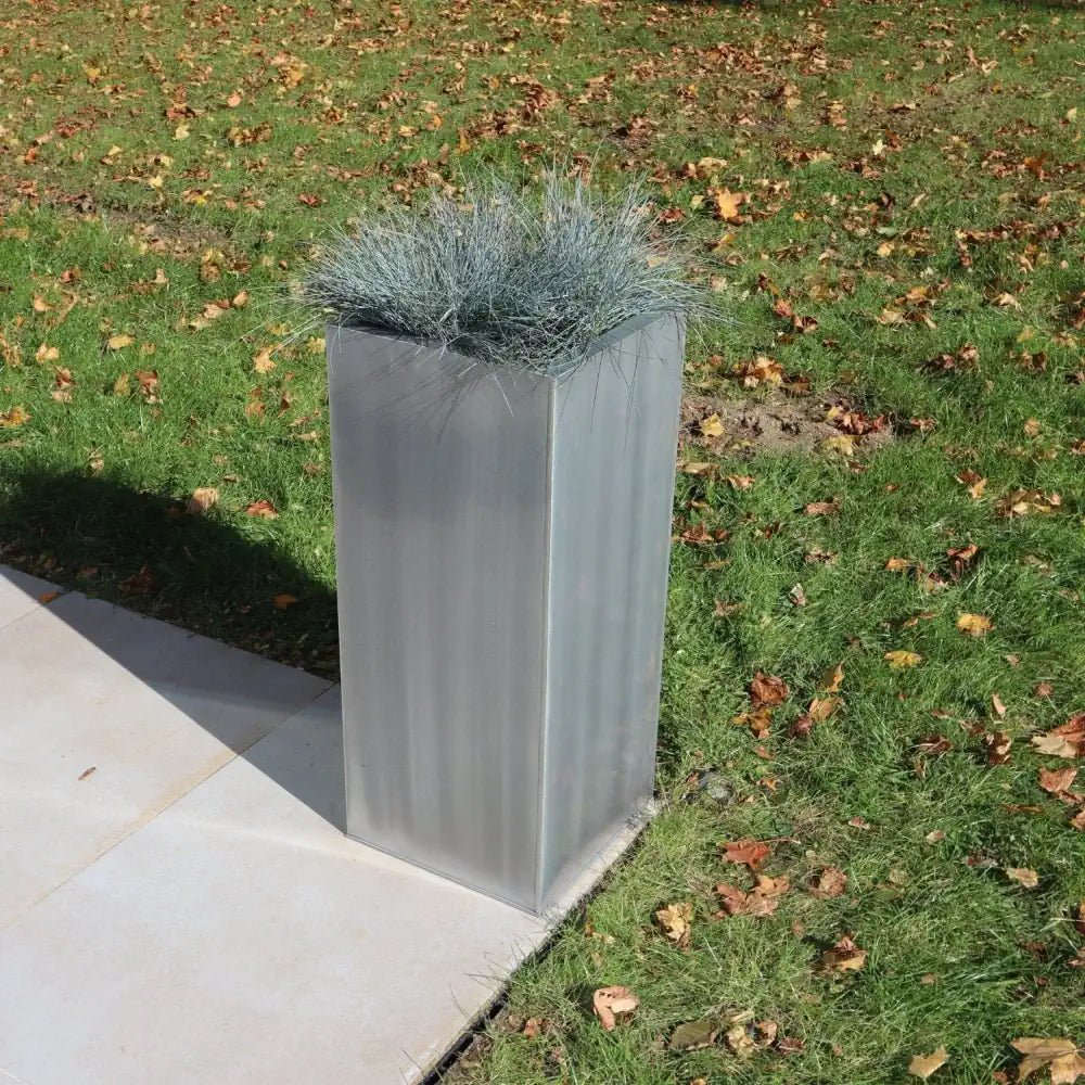 Brushed Silver Tall Trough Standing Planter 70cm Tall