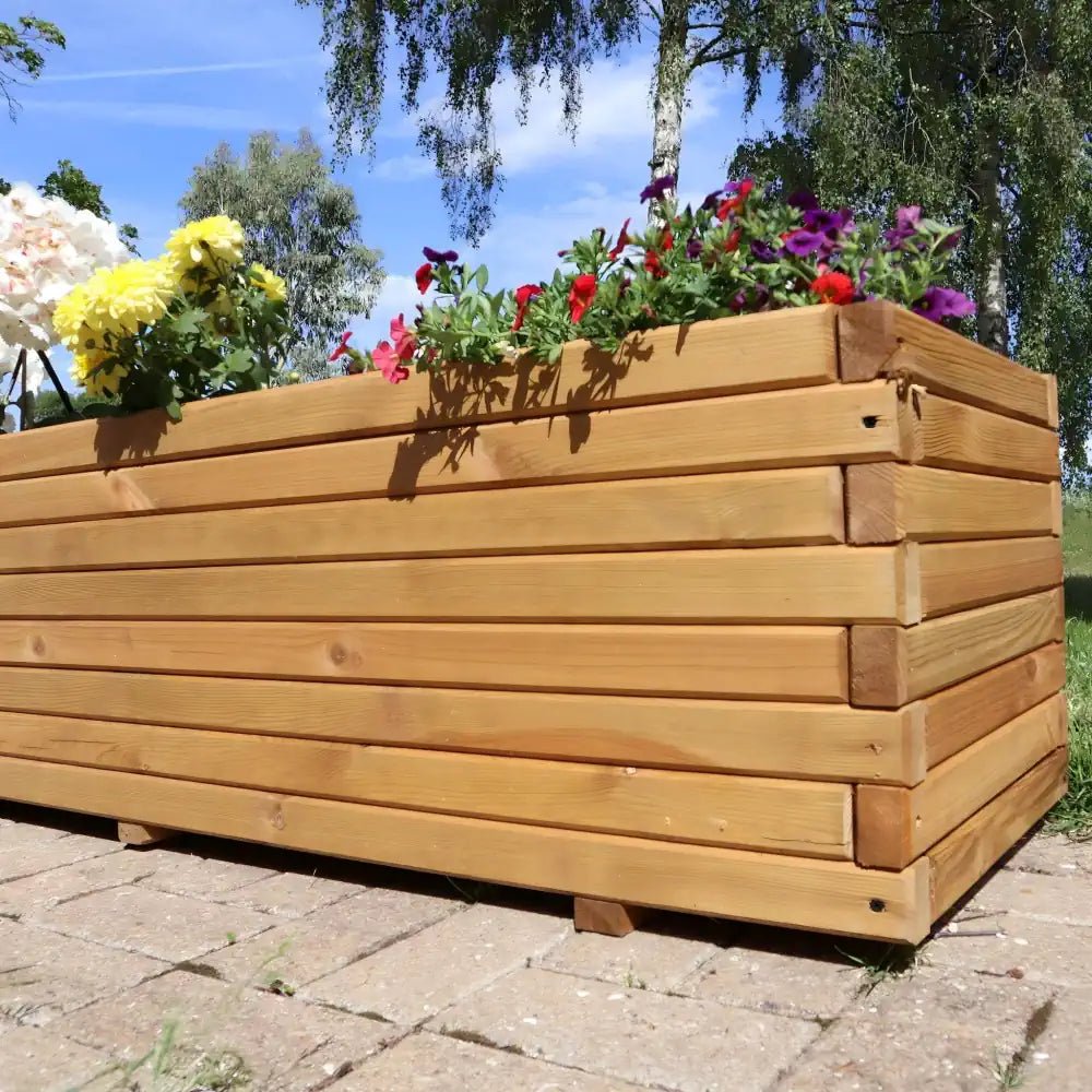 Wooden trough planter, wooden natural pine raised wooden planters, 1.8m by Woven Wood