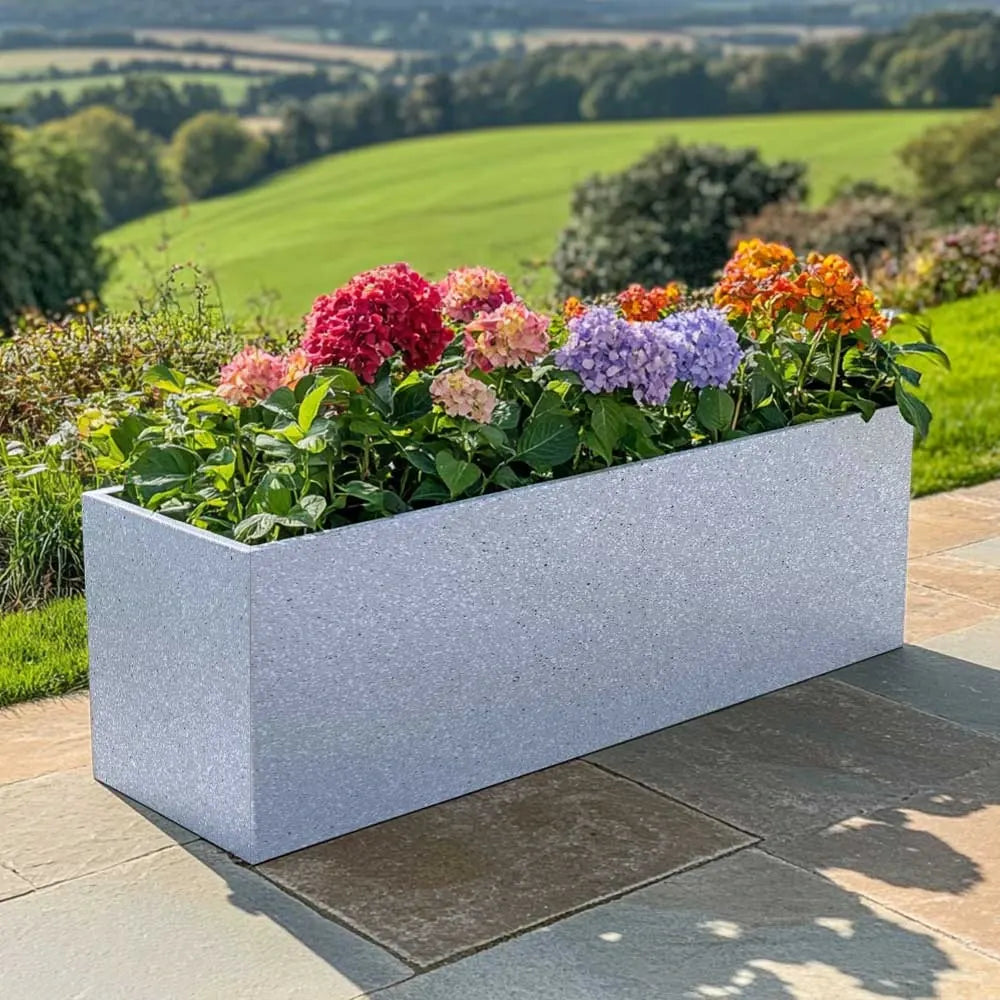 100cm Zinc Grey Stone Textured Trough Planter