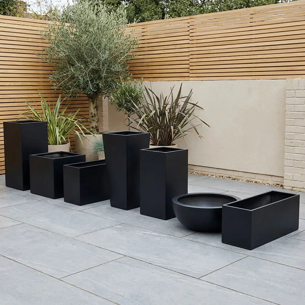 planter pots black 100cm Zinc Galvanised Matte Black Tall Square Planter – Woven Wood