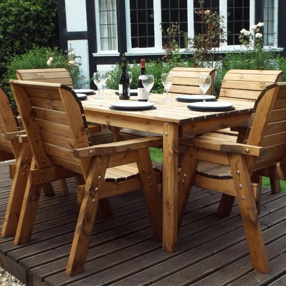 A versatile and durable wooden garden furniture set, perfect for family gatherings