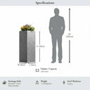 100cm Zinc Galvanised Silver & Black Textured Tall Square Planter
