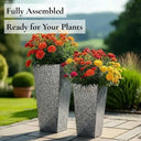 70cm Zinc Galvanised Silver & Black Textured Tall Tapered Square Planter