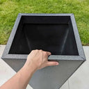 70cm Zinc Galvanised Silver & Black Textured Tall Tapered Square Planter