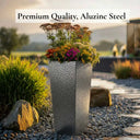 70cm Zinc Galvanised Silver & Black Textured Tall Tapered Square Planter