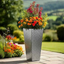 90cm Zinc Galvanised Silver & Black Textured Tall Tapered Square Planter