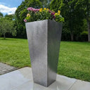 70cm Zinc Galvanised Silver & Black Textured Tall Tapered Square Planter