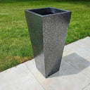 70cm Zinc Galvanised Silver & Black Textured Tall Tapered Square Planter