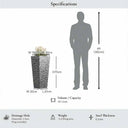 70cm Zinc Galvanised Silver & Black Textured Tall Tapered Square Planter