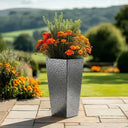 90cm Zinc Galvanised Silver & Black Textured Tall Tapered Square Planter