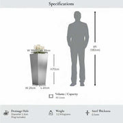 70cm Zinc Galvanised Silver Tall Tapered Square Planter