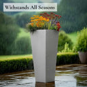 70cm Zinc Galvanised Silver Tall Tapered Square Planter