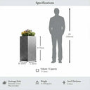 75cm Zinc Galvanised Silver & Black Textured Tall Square Planter