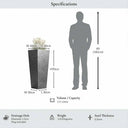 90cm Zinc Galvanised Silver & Black Textured Tall Tapered Square Planter