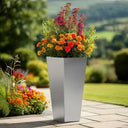 90cm Zinc Galvanised Silver Tall Tapered Square Planter