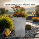 90cm Zinc Galvanised Silver Tall Tapered Square Planter
