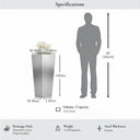 90cm Zinc Galvanised Silver Tall Tapered Square Planter