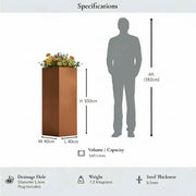 100cm Zinc Galvanised Copper Tall Square Planter