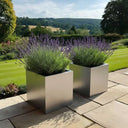 40cm Zinc Galvanised Brushed Silver Square Planter