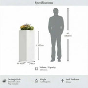 100cm Zinc Galvanised Matte White Tall Square Planter