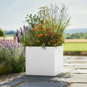 30cm Zinc Galvanised Matte White Square Planter