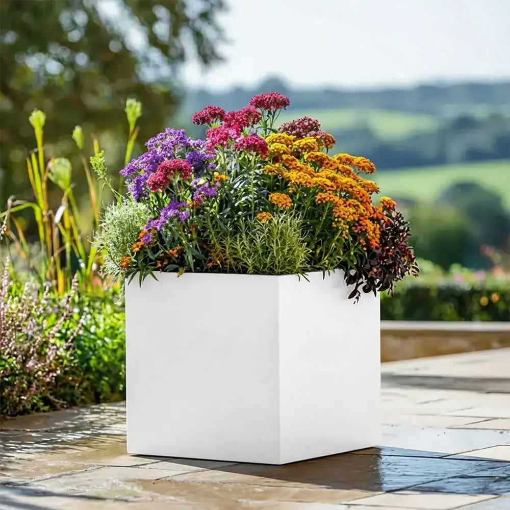 white square planter indoor 60cm Zinc Galvanised Matte White Square Planter – Woven Wood
