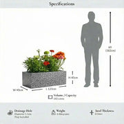 120cm Zinc Galvanised Silver & Black Textured Trough Planter