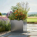 40cm Zinc Galvanised Silver & Black Textured Square Planter