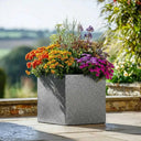 50cm Mottled Zinc Galvanised Silver & Black Textured Square Planter