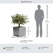 50cm Mottled Zinc Galvanised Silver & Black Textured Square Planter