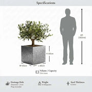 60cm Zinc Galvanised Silver & Black Textured Square Planter