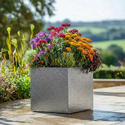 40cm Zinc Galvanised Silver & Black Textured Square Planter