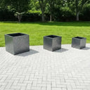 40cm Zinc Galvanised Silver & Black Textured Square Planter