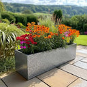 120cm Zinc Galvanised Silver & Black Textured Trough Planter