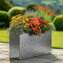 80cm Long Zinc Galvanised Silver & Black Textured 60cm Tall Trough Planter
