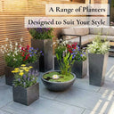 40cm Zinc Galvanised Silver & Black Textured Square Planter