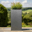 75cm Zinc Galvanised Silver & Black Textured Tall Square Planter
