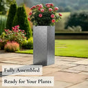 75cm Zinc Galvanised Silver & Black Textured Tall Square Planter